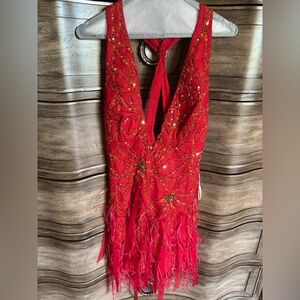 MANDALAY Sleeveless V-Neck Sequin Embellished mini Dress in Red-Size 4